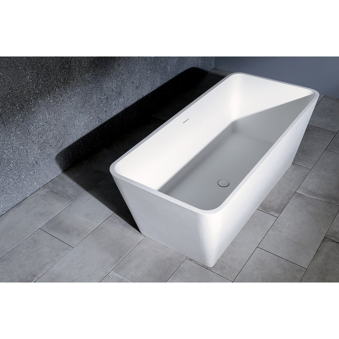 Aqua Eden VRTSQ592722 Arcticstone 59-Inch Solid Surface White Stone Freestanding Tub with Drain, Matte White