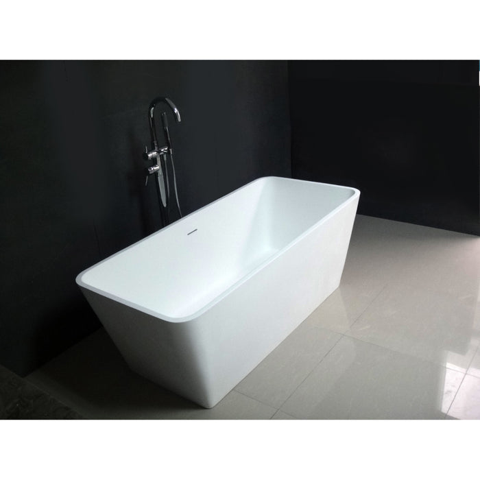 Aqua Eden VRTSQ592722 Arcticstone 59-Inch Solid Surface White Stone Freestanding Tub with Drain, Matte White